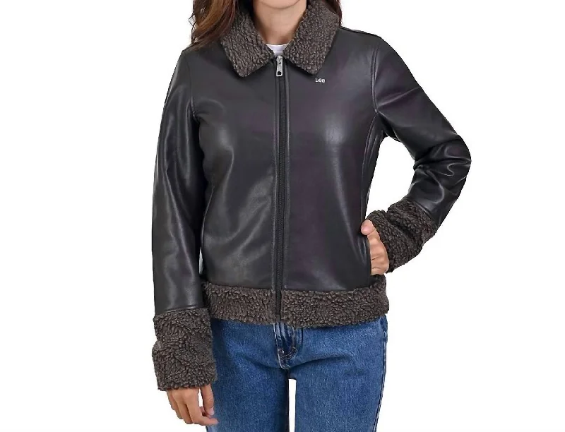 Elegant Ensemble Sheepskin Trim Casual Jacket In Brown