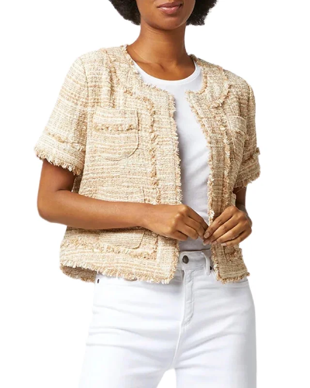 Colorful Clothing Short Sleeved Kiki Jacket In Raffia Textured Tweed)