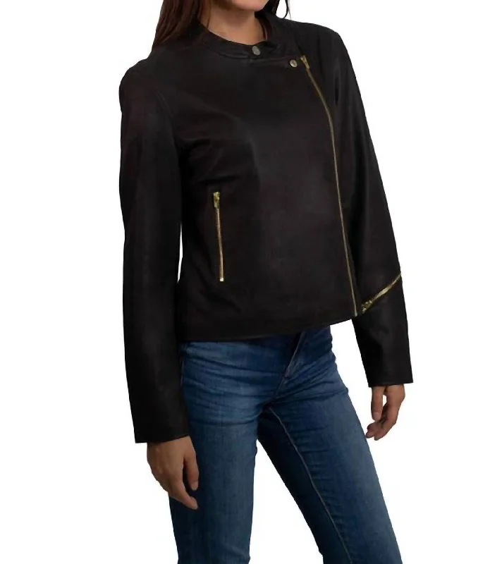 Formal Outfit Synthetic Leather Biker Jacket In Black