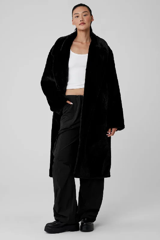 Early Access To Art Deco Styles Sale Oversized Faux Fur Trench - Black