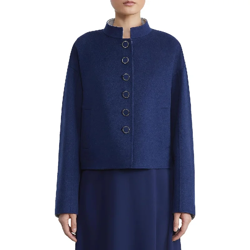 Effortless Grace Womens Band Collar Warm Wool Coat