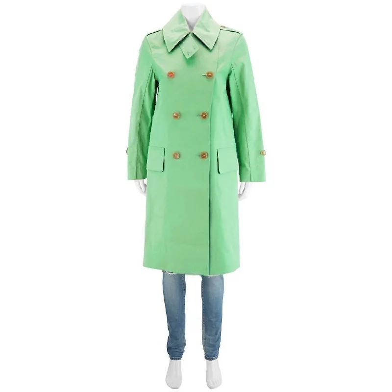 Feminine Flow Women's Double Breasted Trench Coat In Bright Pigment Green