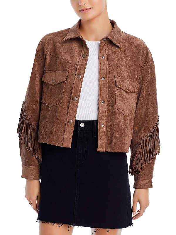 Stylish Savings Womens Faux Suede Fringe Shirt Jacket