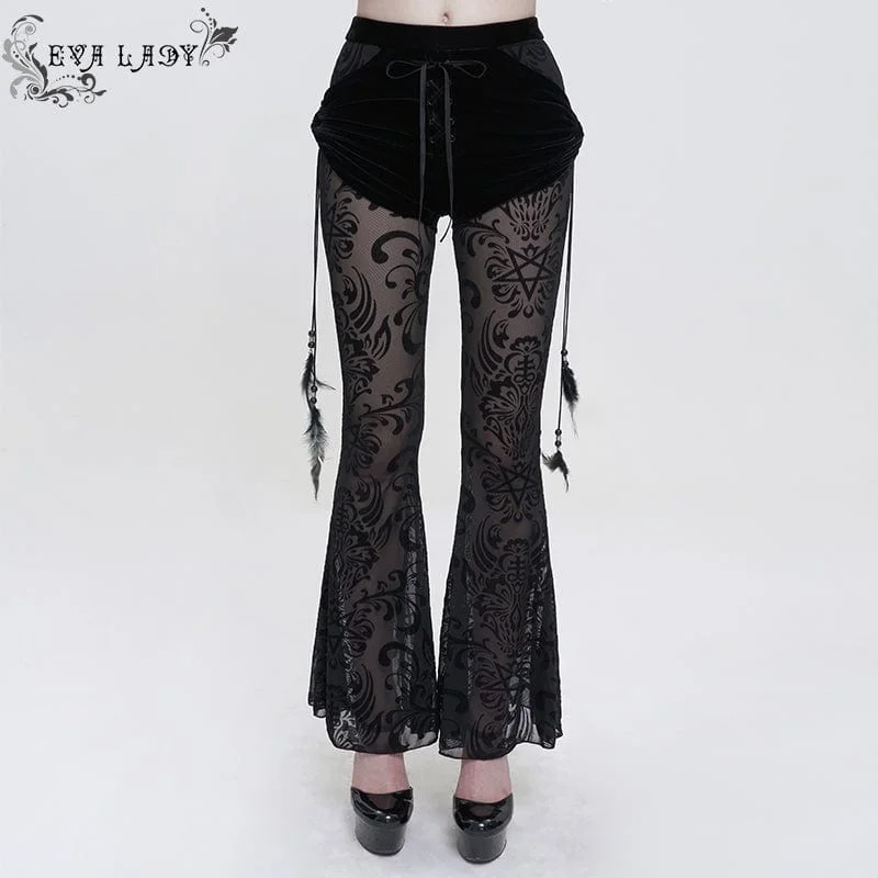 Athleisure Wear Special Offer Women's Gothic Drawstring Mesh Splice Flared Pants