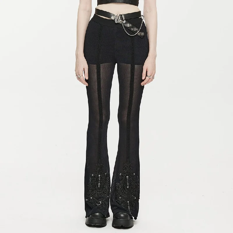 Trend Alert Women's Gothic Eyelet Splice Mesh Flared Pants