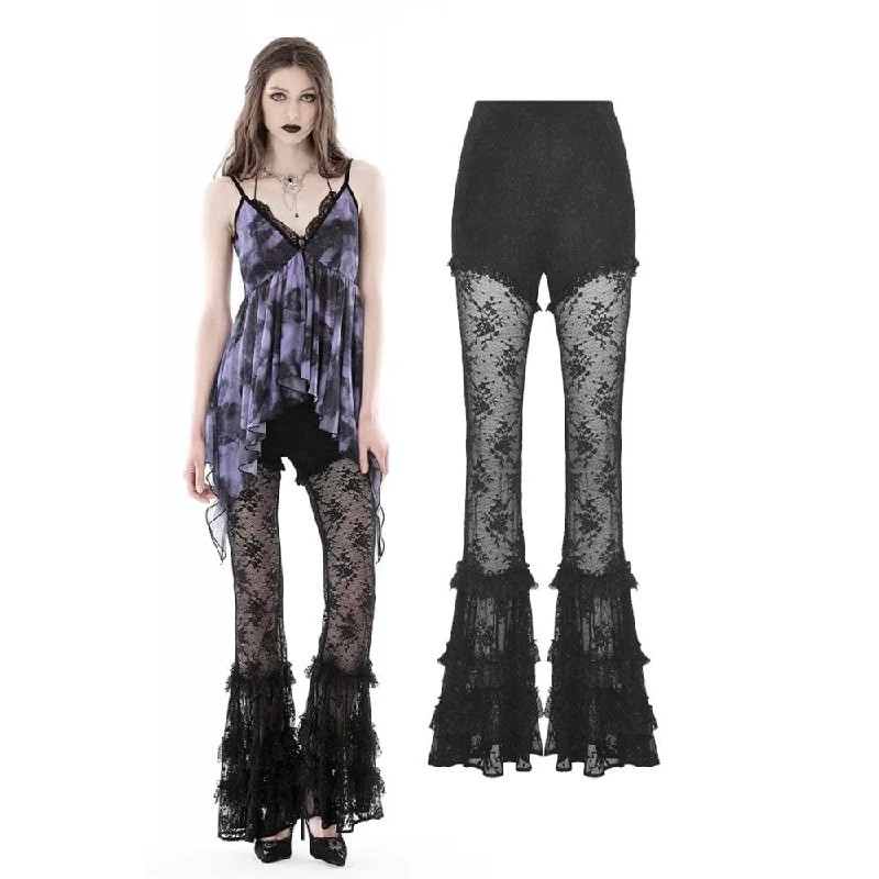 Elegant Style Women's Gothic Lace Splice Flared Leggings