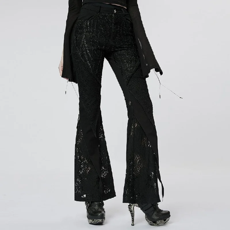 Casual Elegance Women's Gothic Lace Splice Flared Pants