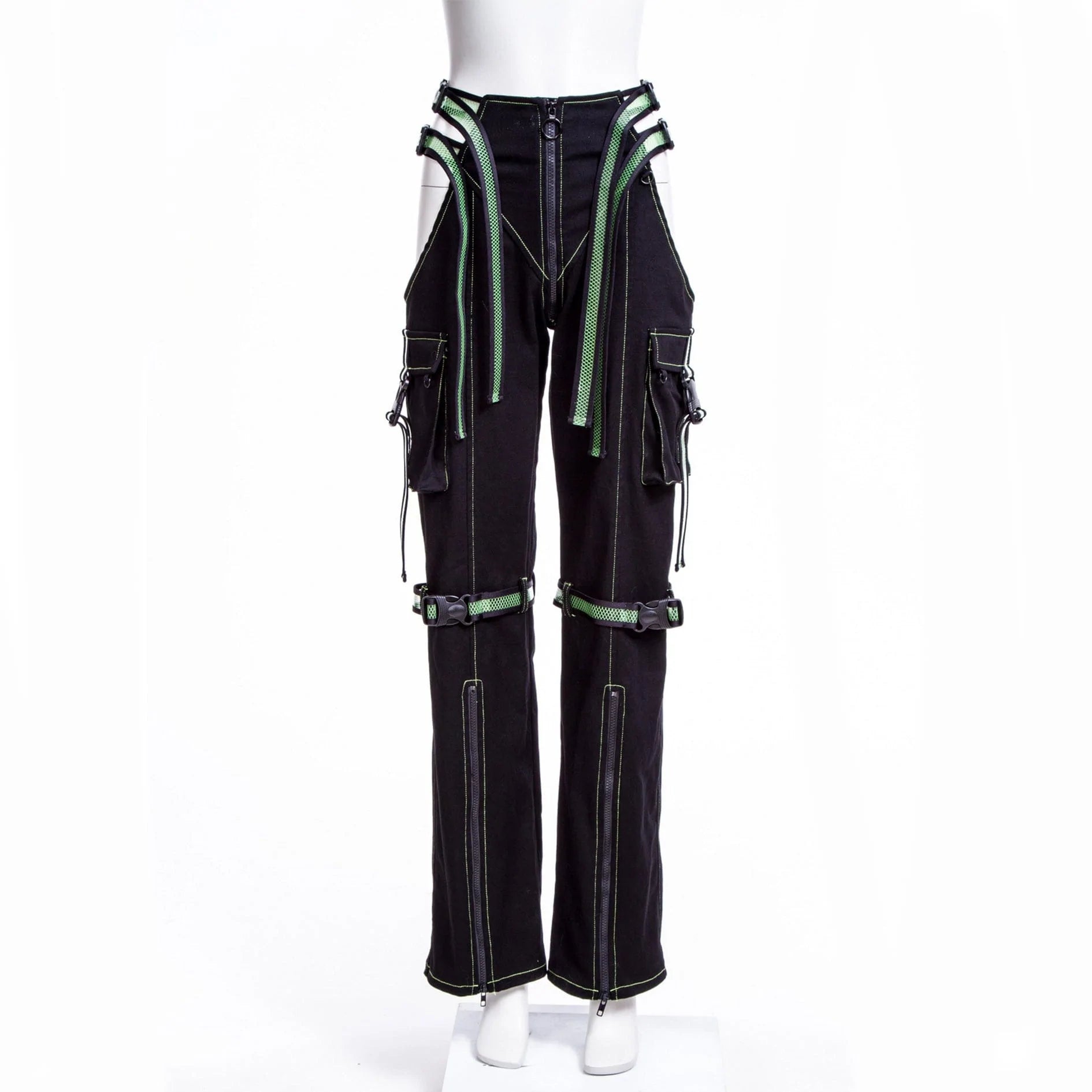 Chic Style Women's Grunge Cutout  Straps Pants Green