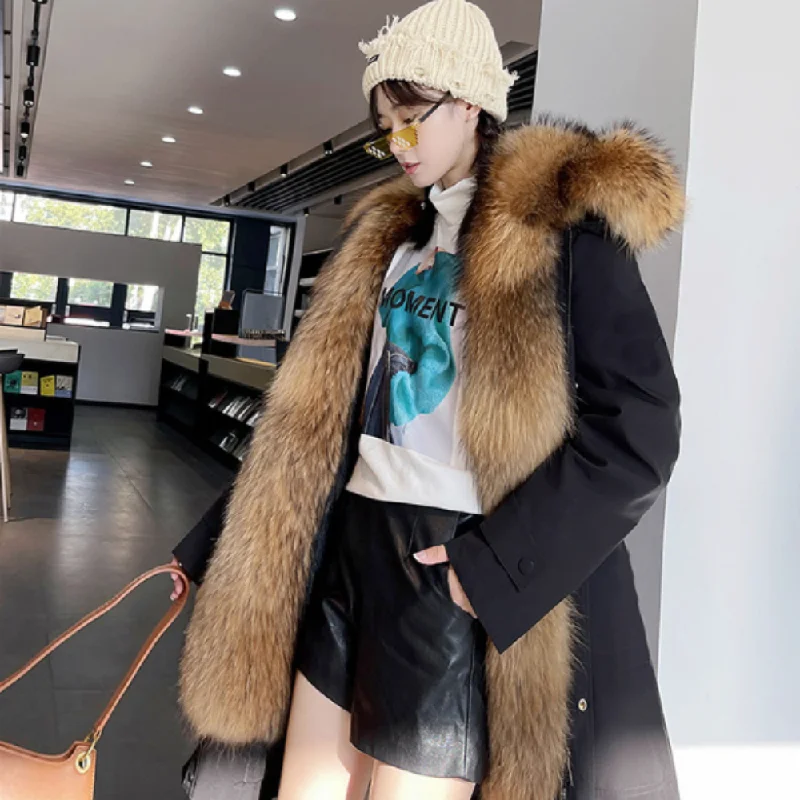 Beat The Heat In Tropical Styles Womens Mid Length Coat with Removable Faux Fur Lining