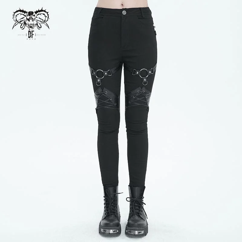 Trendy Aesthetics Women's Punk Buckle Splice Skinny Pants