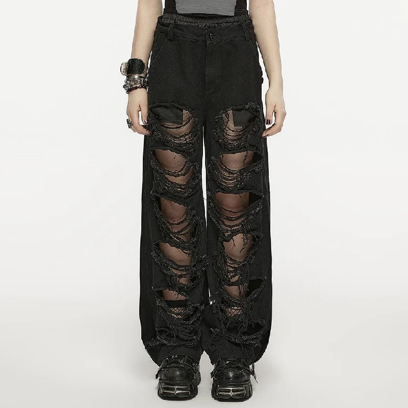 Quick Grab Deals Women's Punk Double-waisted Ripped Pants