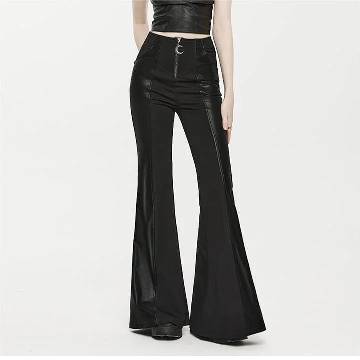 Latest Fashion Women's Punk Faux Leather Splice Flared Pants