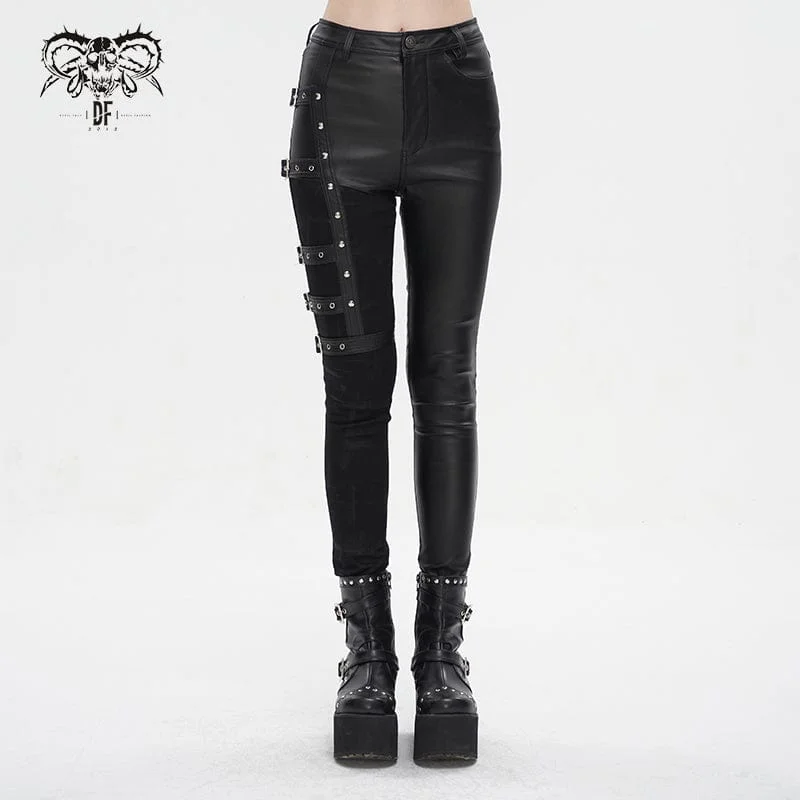 Chic Outfits Women's Punk Multi-buckle Splice Pants