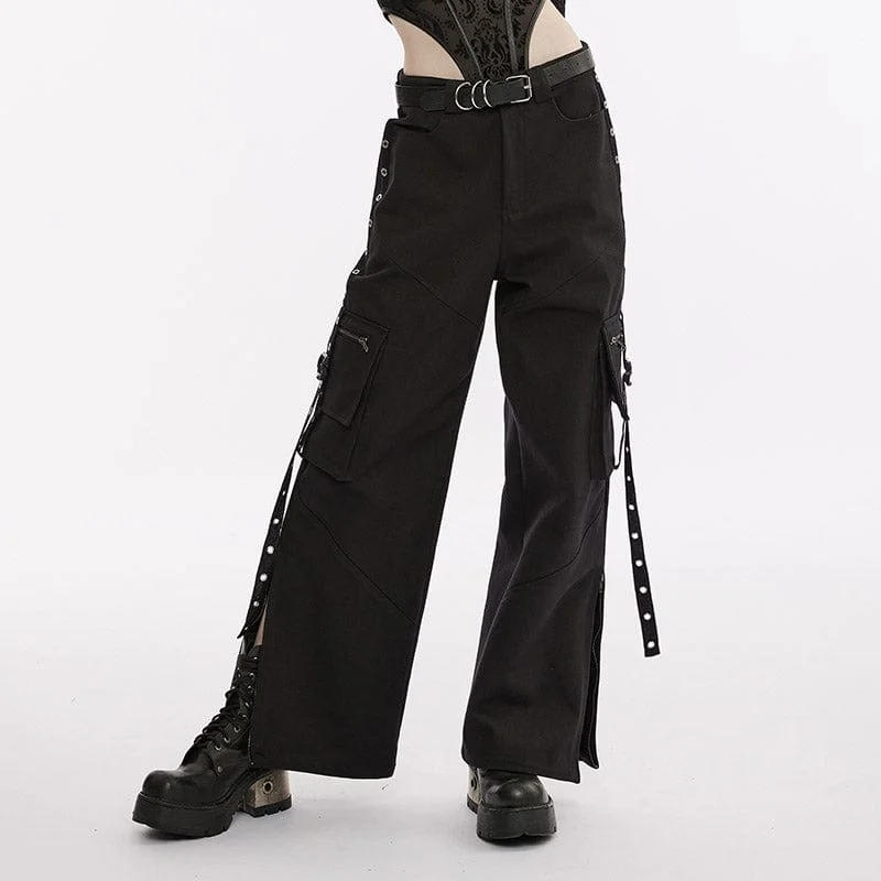 Flash Sale Fever Women's Punk Multi-pocket Eyelets Straight Pants