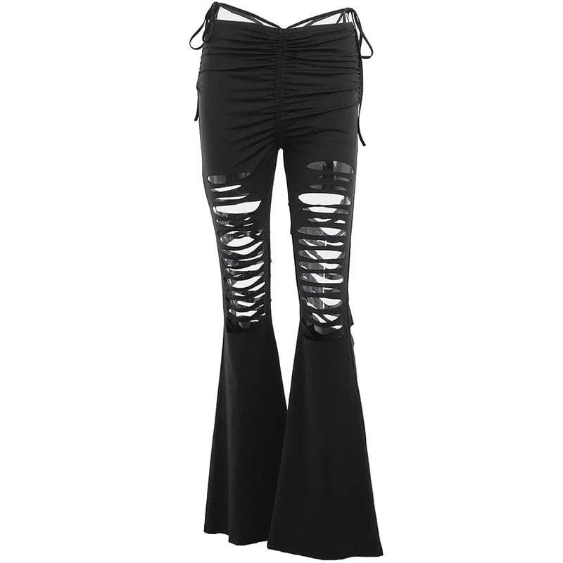 Save Big Women's Punk Ripped Drawstring Flared Pants