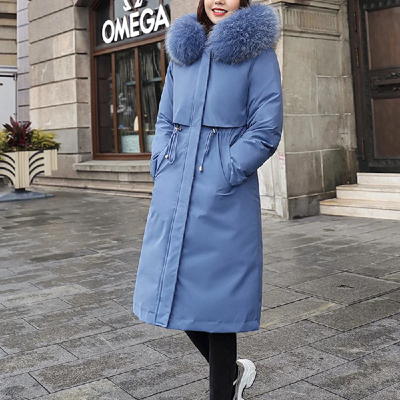 Winter Warm - Up Sale Womens 's Detachable Faux Fur Lining Long Coat with Furry Hood