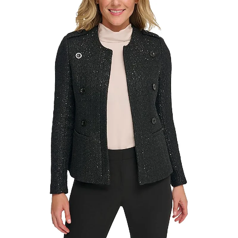 Fashionista Favorites Womens Sequined Open Front Wool Coat