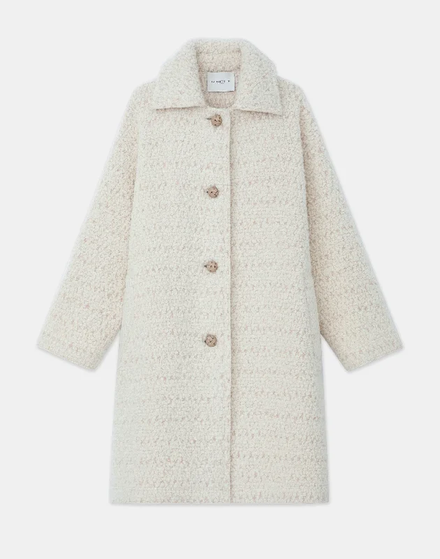 Romantic Date - Night Ensemble Wool-Cotton Boucl?? Oversized Coat