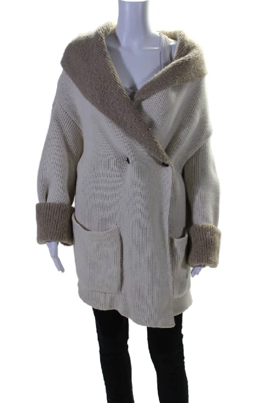 Discover Promotions Woolrich Womens Cream Alpaca Cowl Neck Pockets Long Sleeve Hooded Jacket