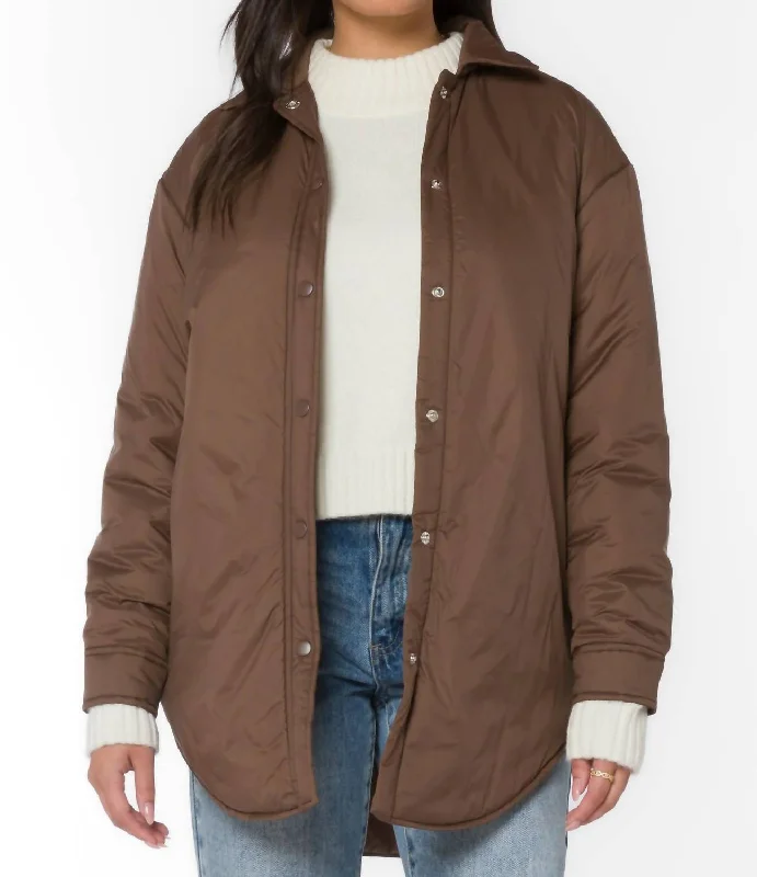 Hollywood Glam Award - Show Style Bernice Light Puff Shacket In Brown