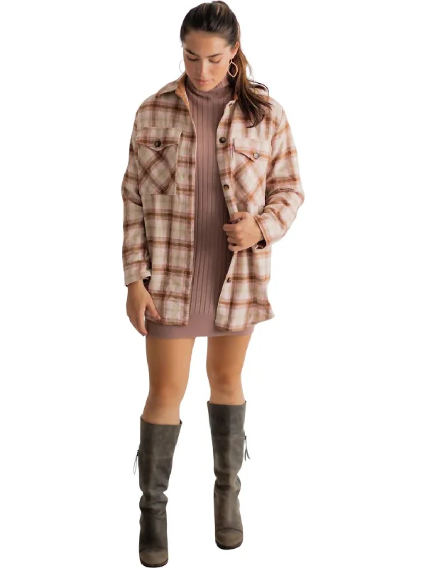 End Of Month Blowout Lexi Plaid Pocketed Shacket In Brown