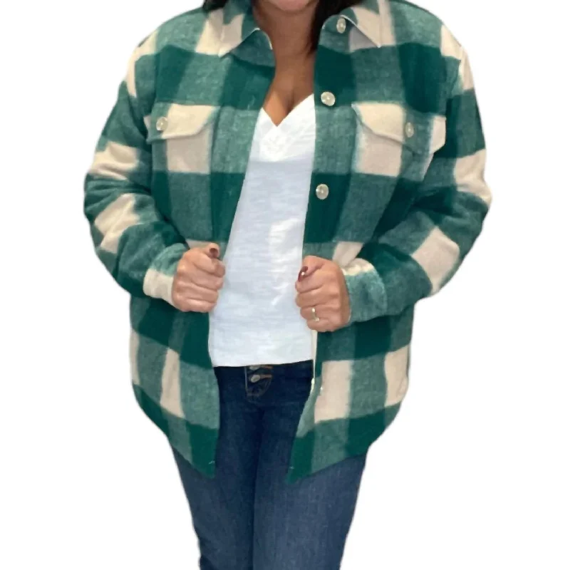 Big Savings On Minimalist Office Styles Plaid Button Up Oversized Shacket In Forest